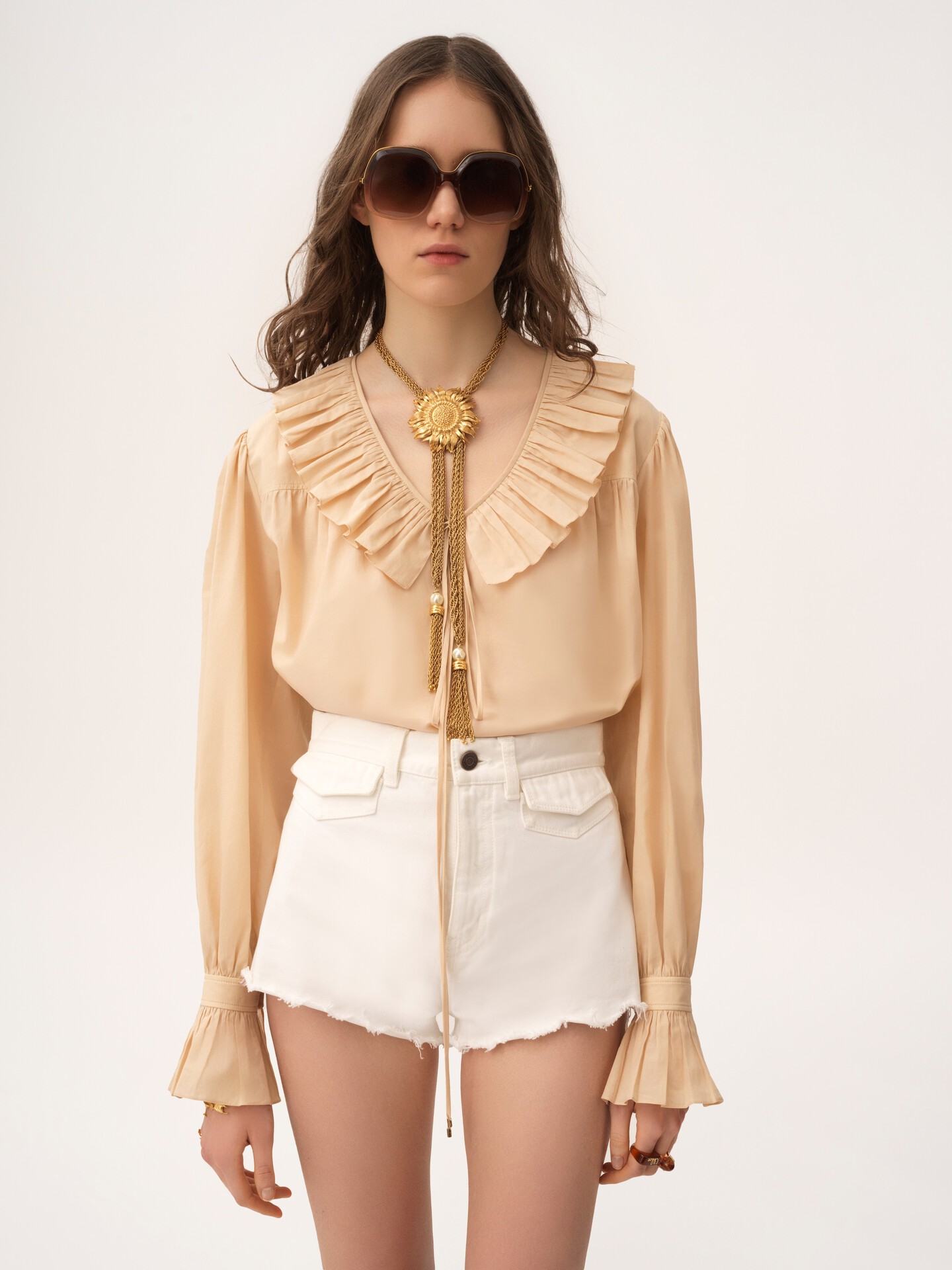 Gathered ruffle top in cotton voile - 6
