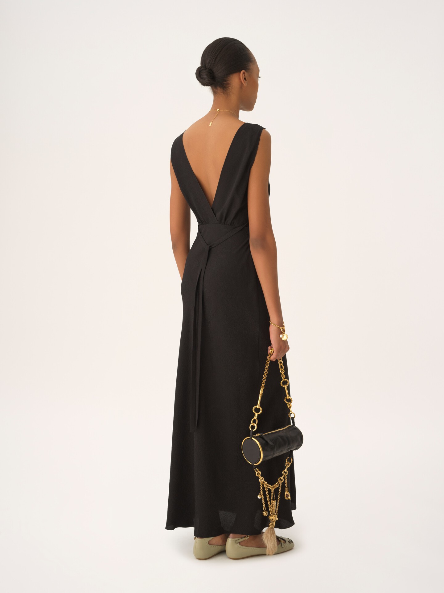 Sleeveless column dress in silk jacquard & lace - 4