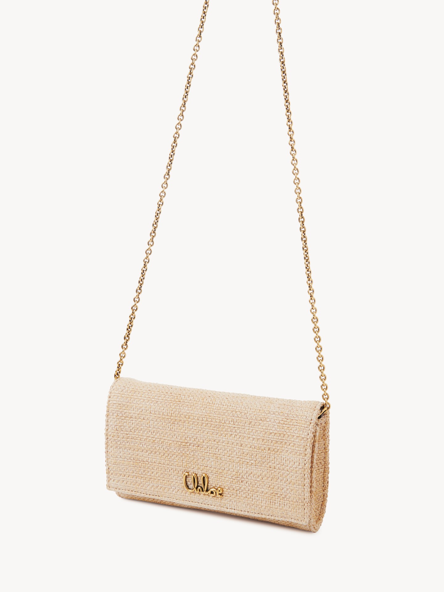 Chlo&eacute; Iconic flap wallet on chain in raffia-effect fibres - 3