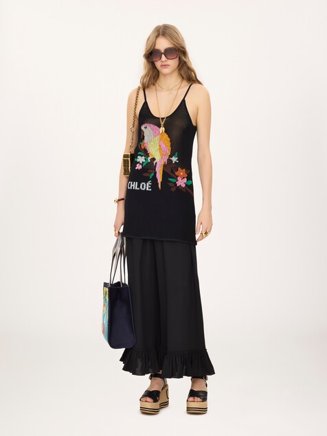 Thin-strap fitted logo mini dress in a cotton mesh knit