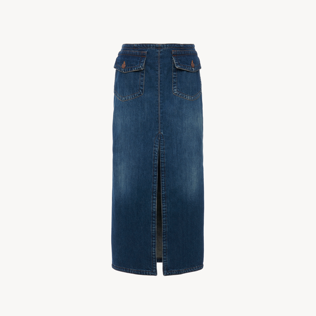 Front-slit midi skirt in denim - 7