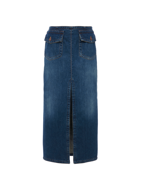 Front-slit midi skirt in denim