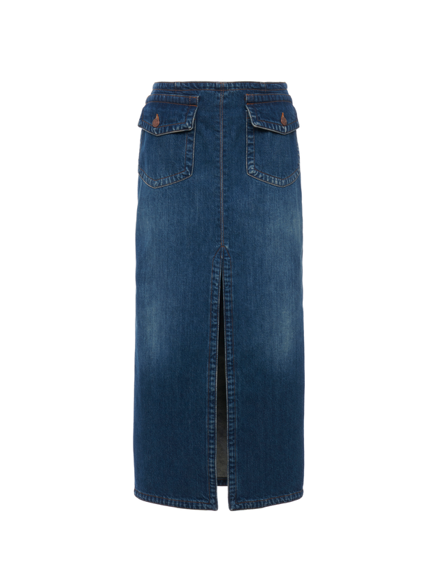 Front-slit midi skirt in denim - 1