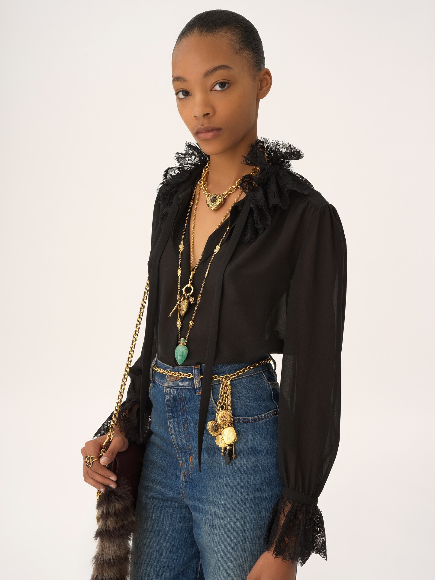 Fluid blouse in silk georgette & lace - 4