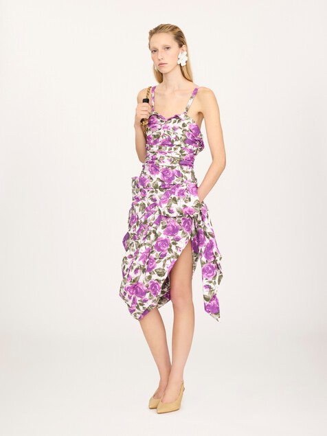 Wrap bustier midi dress in cotton poplin