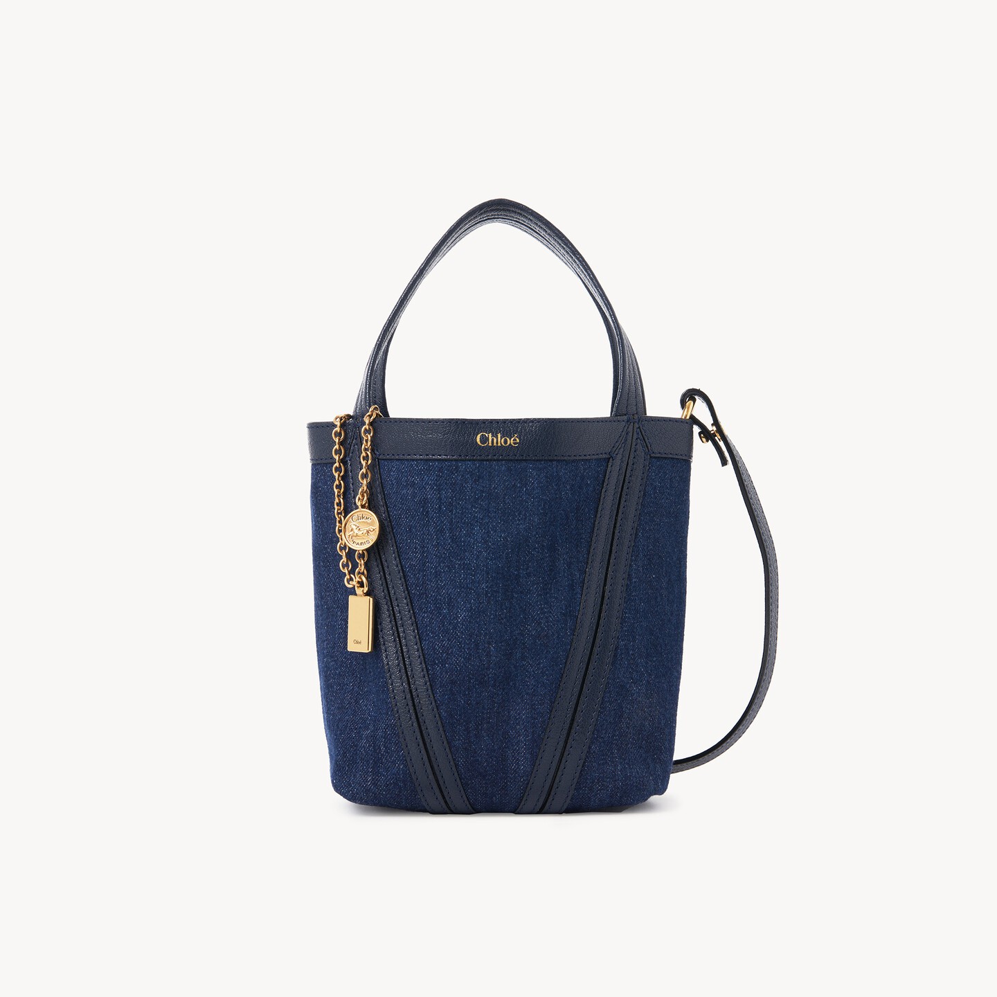 Small Chloé Spin tote bag in denim - 9