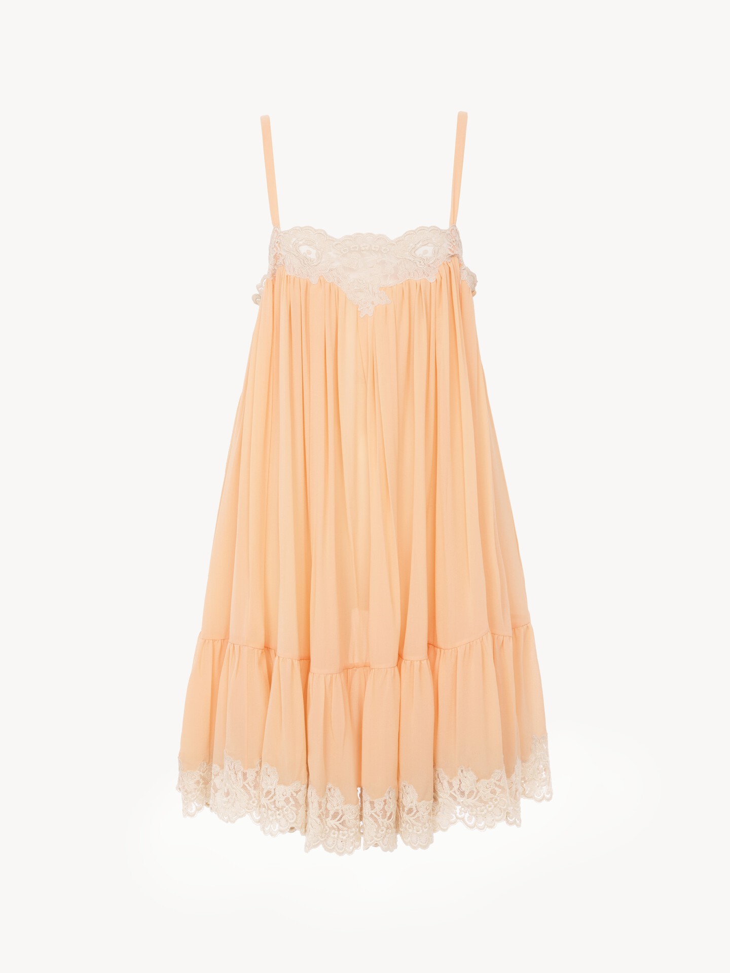 Thin-strap mini dress in silk georgette & lace - 1