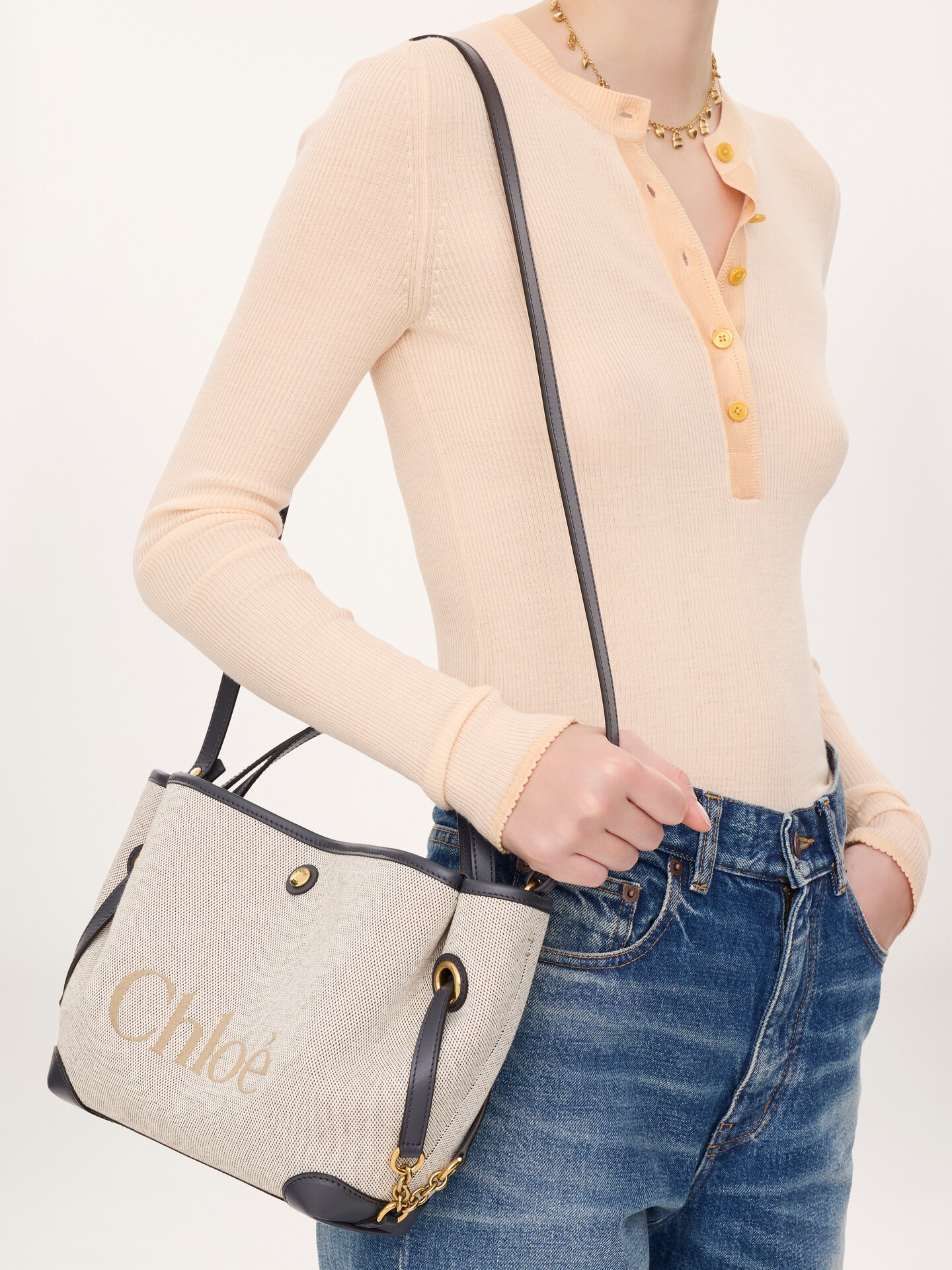 Small Chlo&eacute; Clover double carry bag in canvas - 3