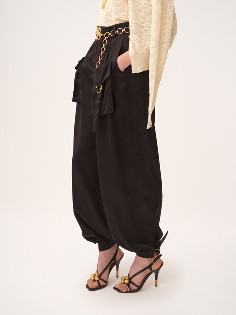 Fluid cargo trousers in silk satin