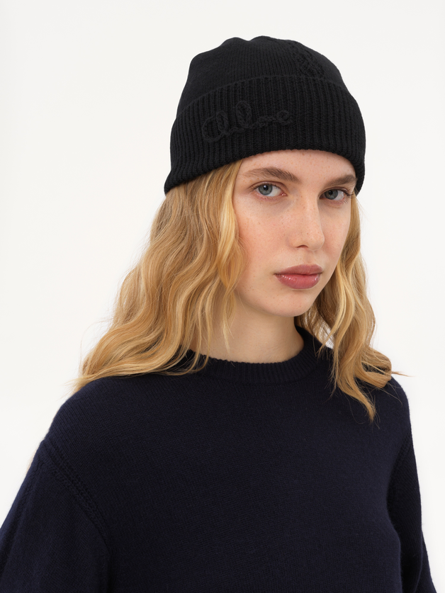 The Chloé Lace Knit beanie in wool & lace jacquard - 12