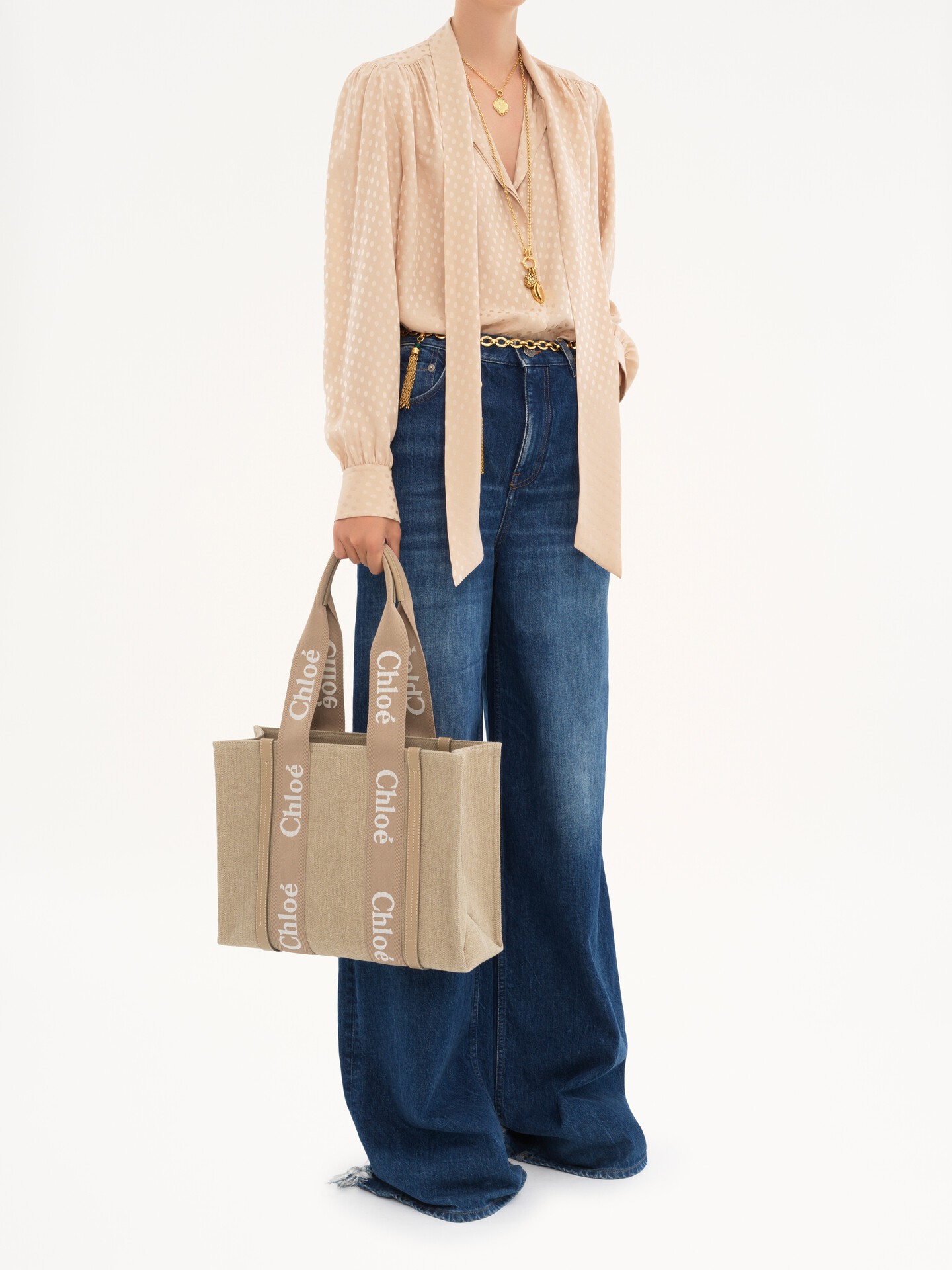 Woody tote bag in linen & leather - 4