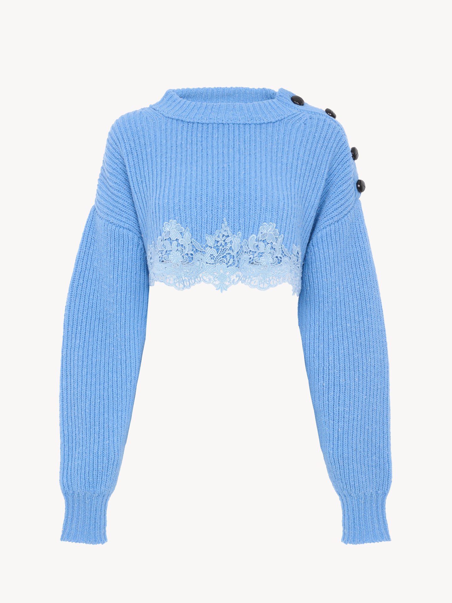 Cropped jumper in a merino wool knit & lace - 2