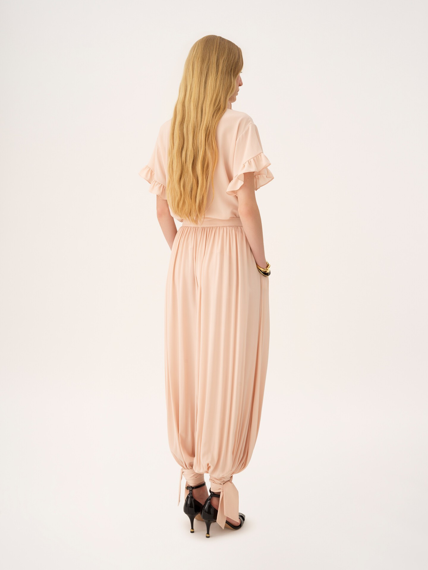 Short-sleeve ruffled top in cr&ecirc;pe de chine - 5