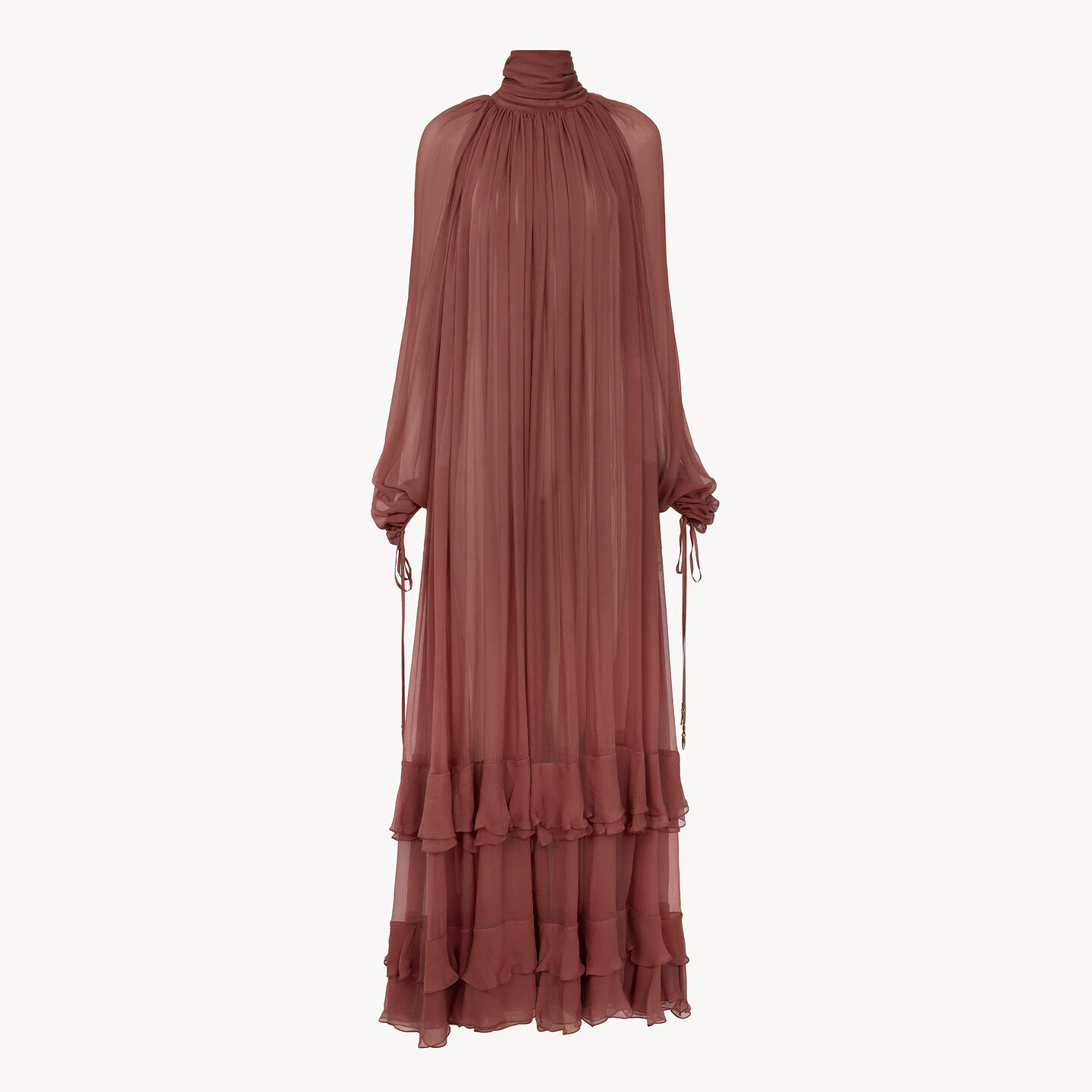 Gathered long dress in silk mousseline - 8