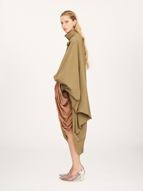 Oversized high-neck cape coat in cotton poplin