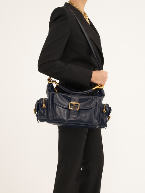 Camera bag in shiny leather