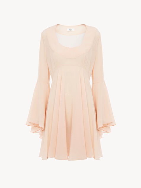 Flared mini dress in silk georgette