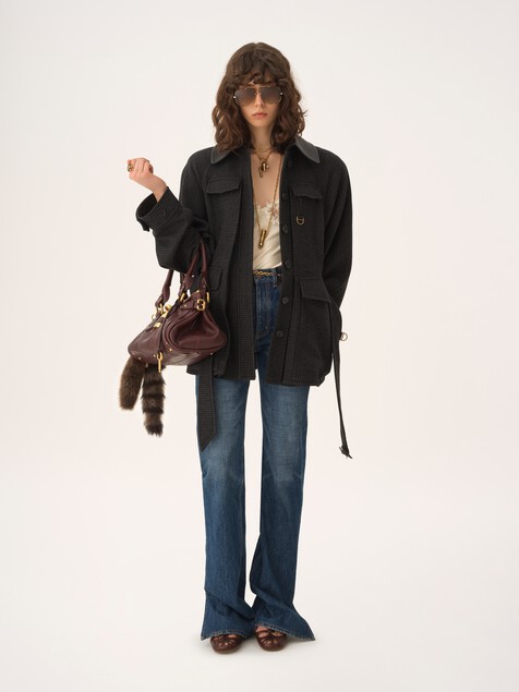 Hunting jacket in houndstooth wool