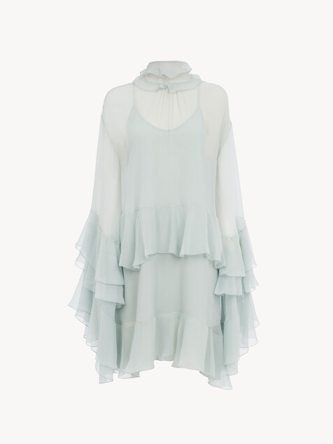 Mini ruffled dress in silk mousseline