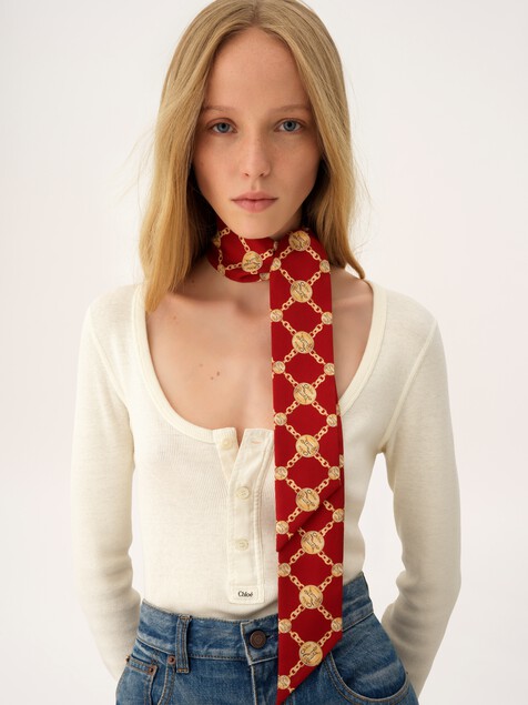 The Chlo&eacute; Horse Medal bandeau scarf in silk twill