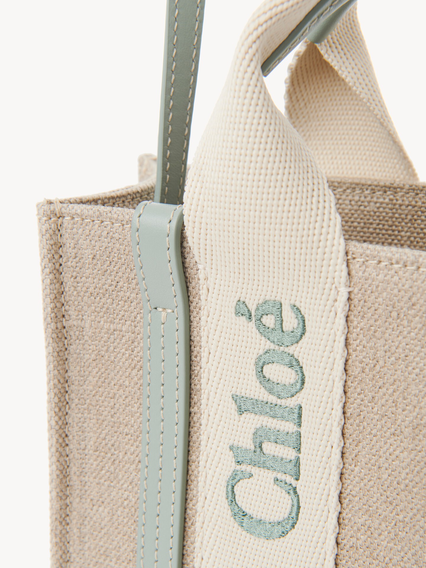 Mini Woody tote bag in linen & leather - 7