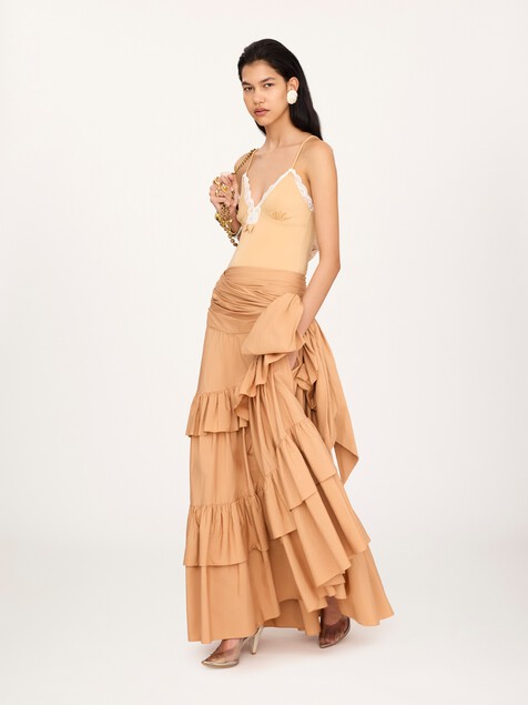 Long ruffled skirt in cotton poplin
