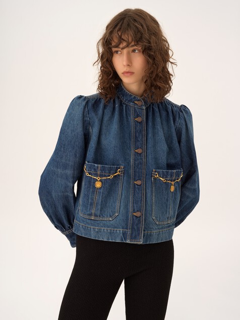 High-neck gathered jacket in denim