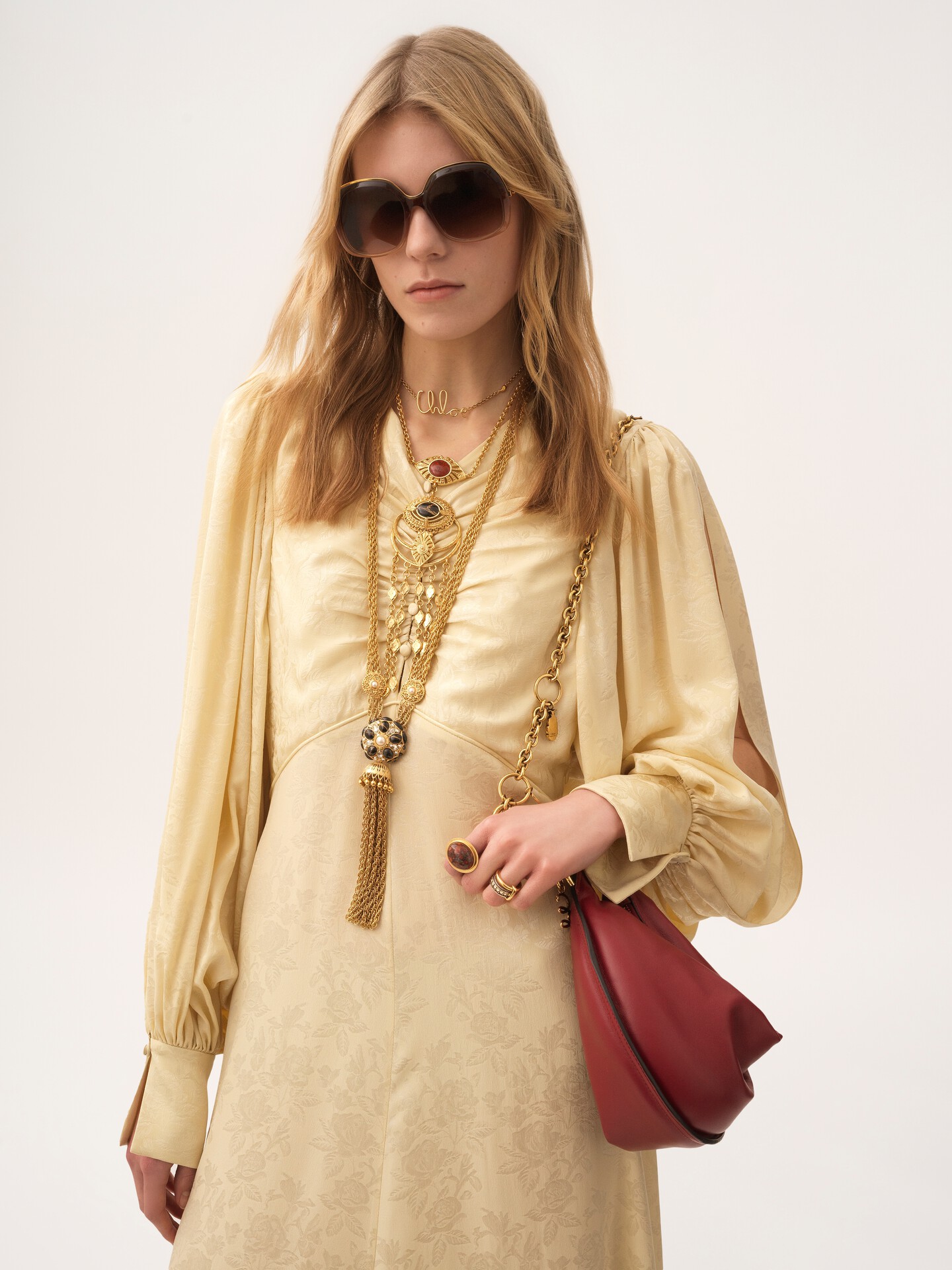 Ruched long dress in silk jacquard - 4