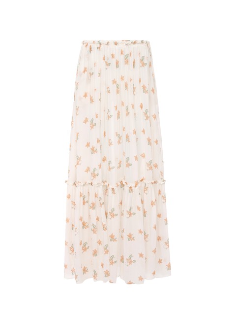Gathered long skirt in silk charmeuse