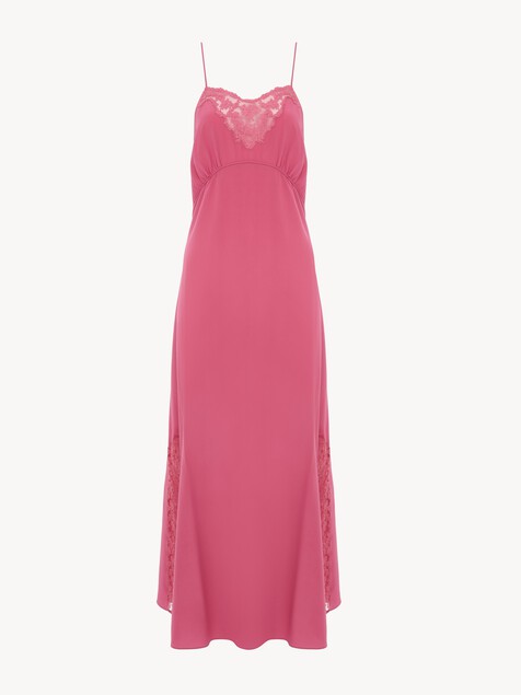Long lingerie dress in cr&ecirc;pe de chine & lace
