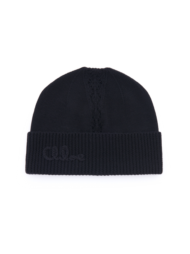 The Chloé Lace Knit beanie in wool & lace jacquard - 1