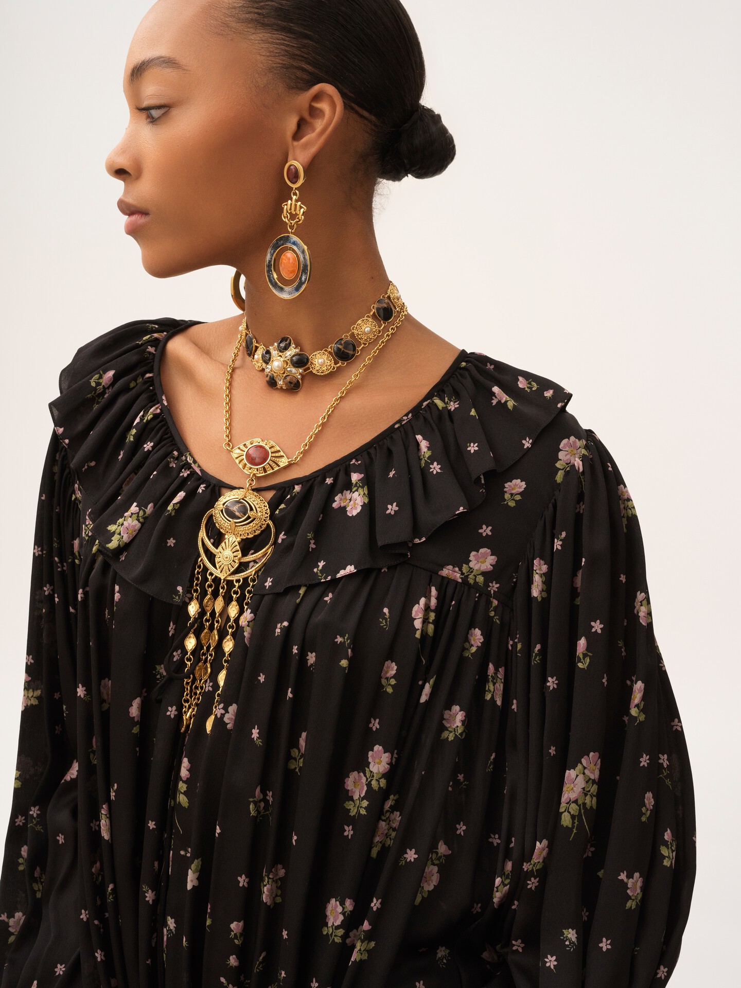 Gathered long-sleeve mini dress in silk charmeuse - 4