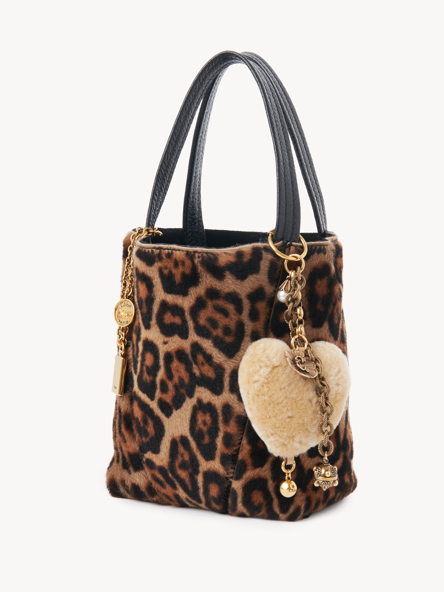 Chloé Symbols Heart Shearling bag charm in brass - 3