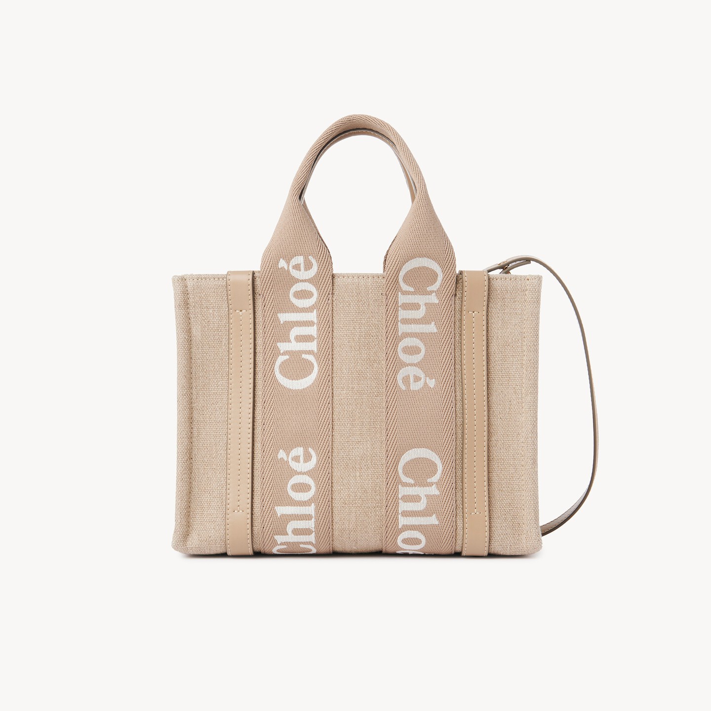 Small Woody tote bag in linen - 9