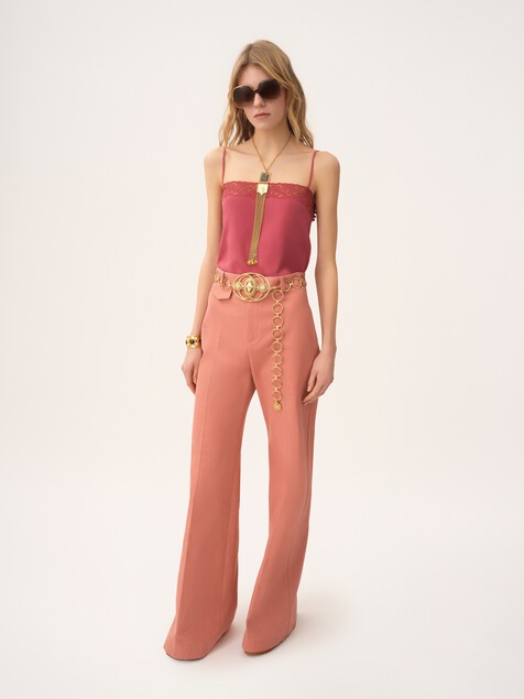 Camisole top in crêpe de chine & lace