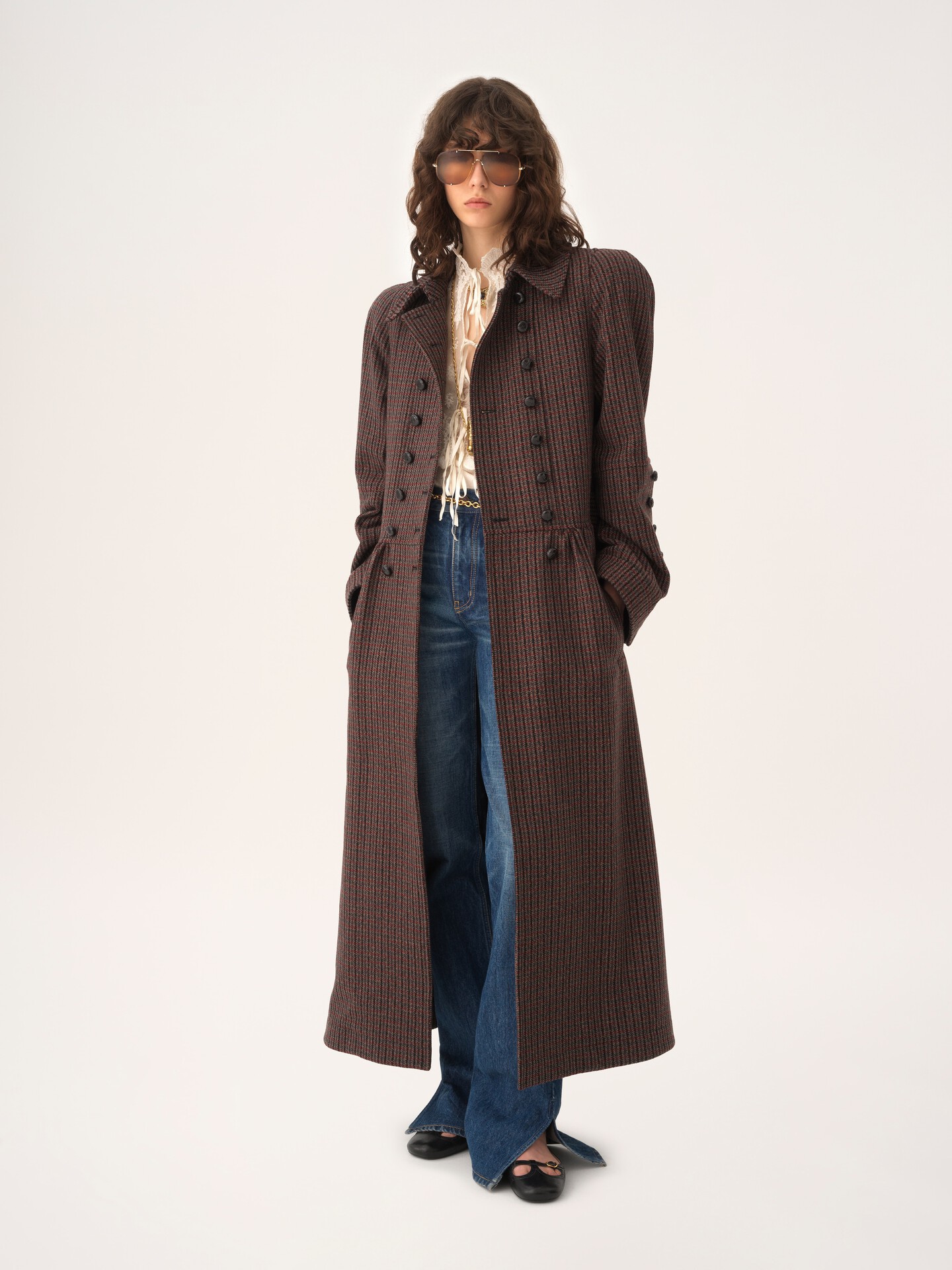 Double-breasted riding coat in houndstooth wool - 4