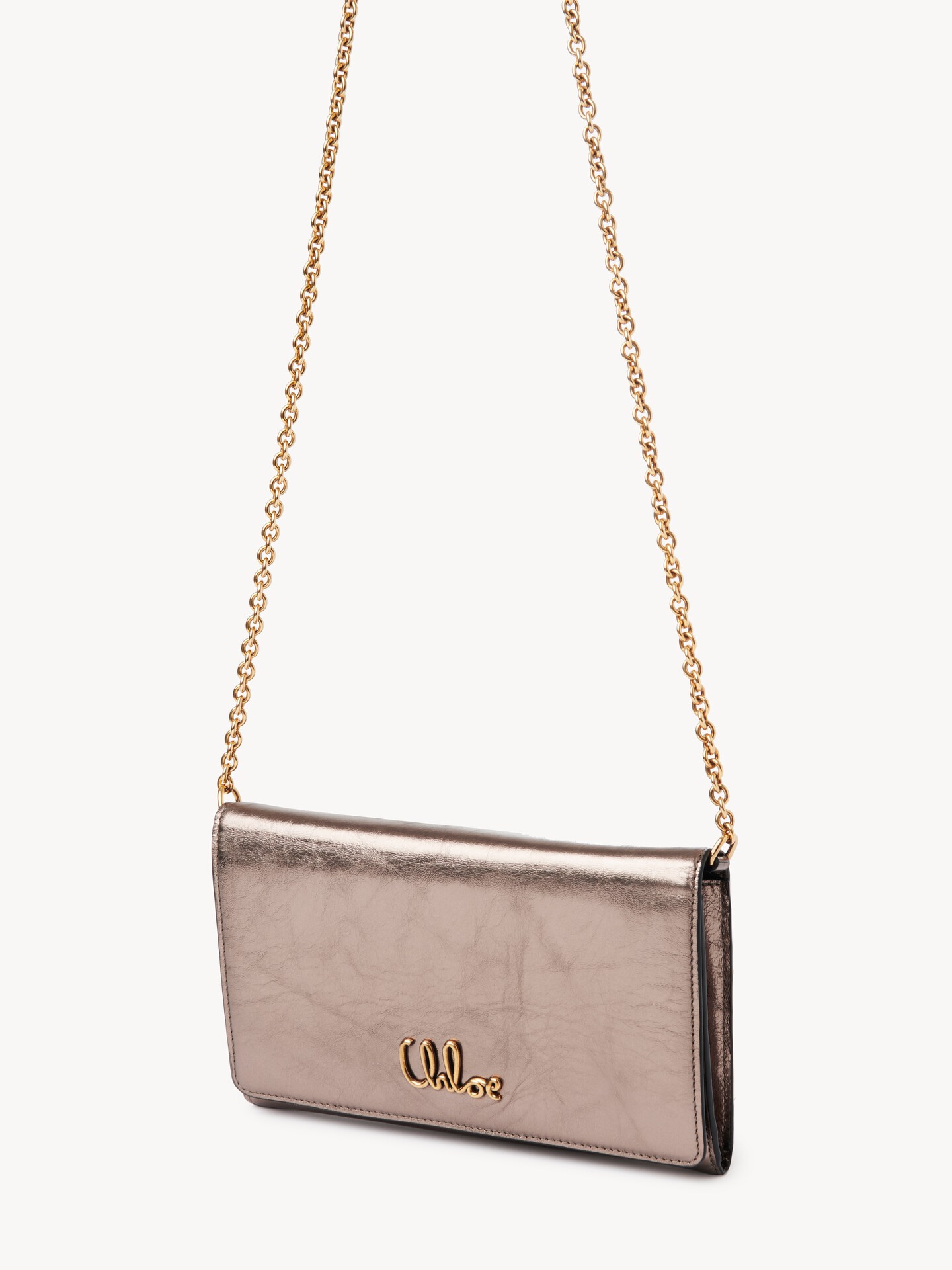Chlo&eacute; Iconic flap wallet on chain in metallised leather - 5