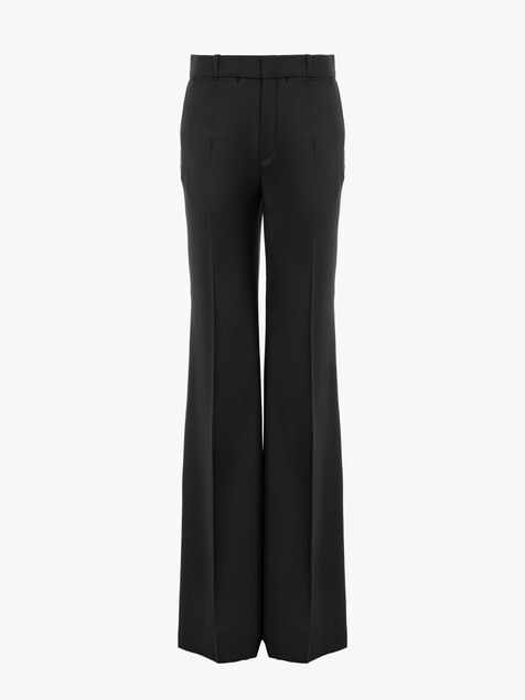 High-rise flared trousers in wool grain de poudre