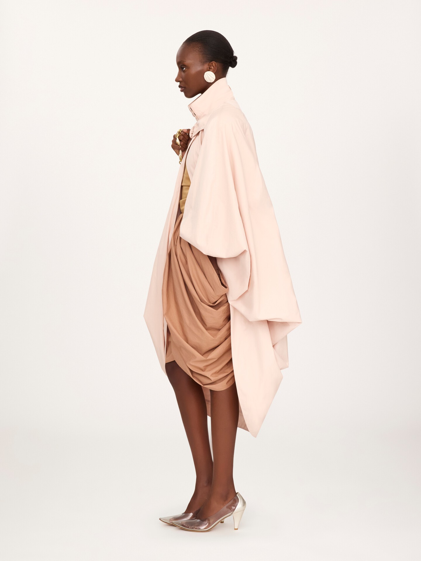 Oversized high-neck cape coat in cotton poplin - 6