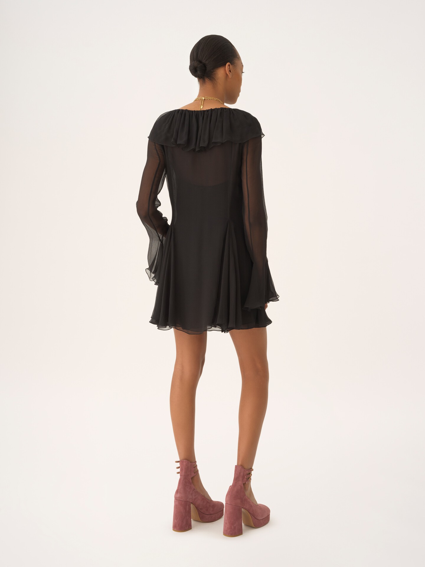 Pleated mini dress in silk mousseline - 5