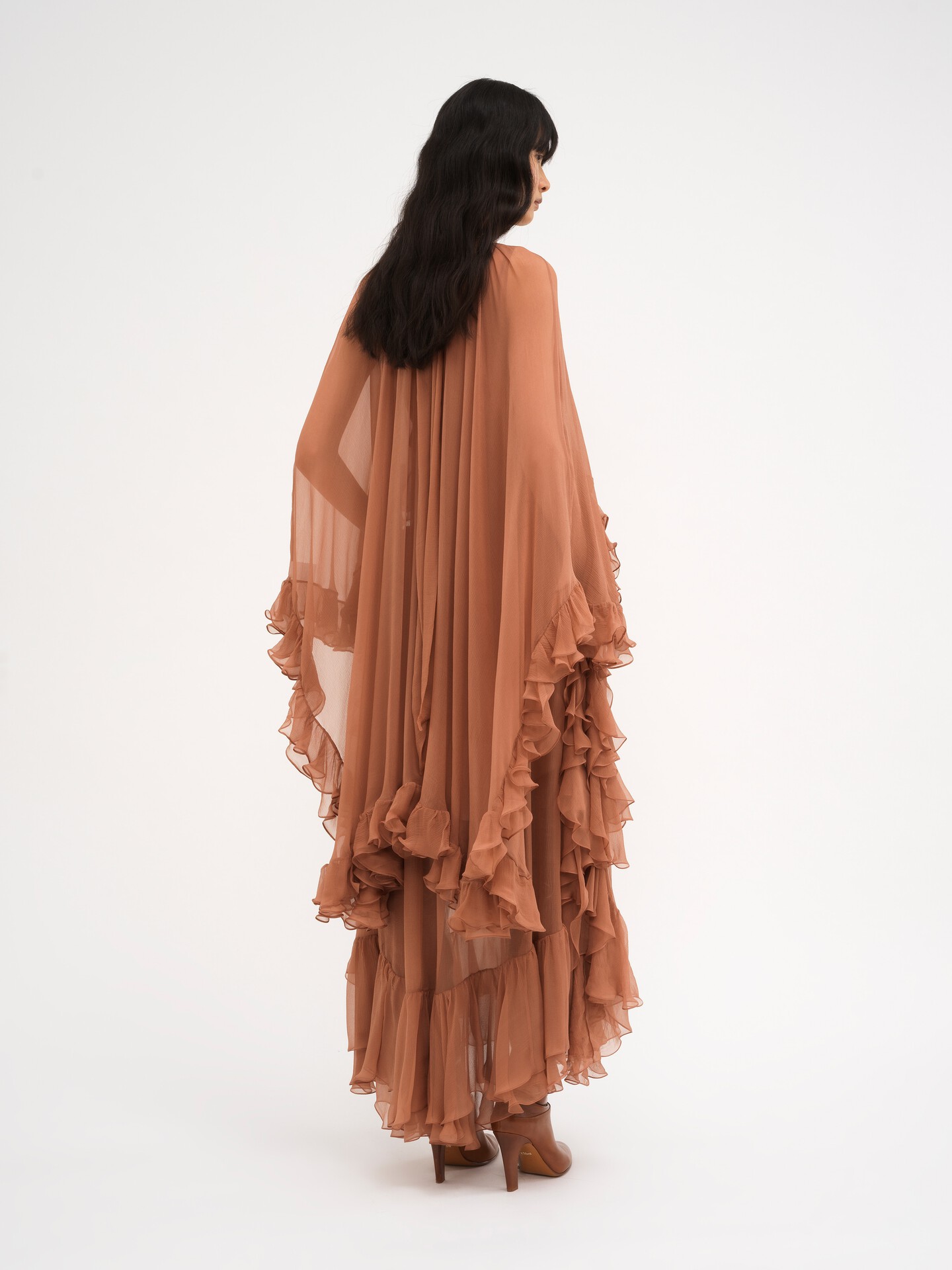 Mock-neck ruffle dress in silk mousseline - 3