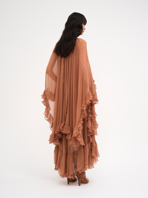 Mock-neck ruffle dress in silk mousseline