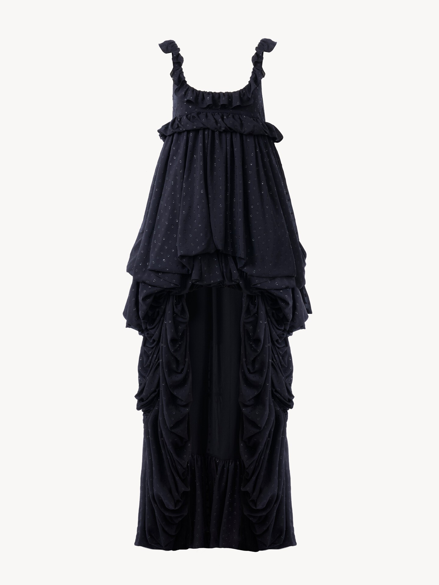 High-low sleeveless dress in silk georgette jacquard & lurex - 2