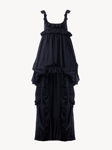 High-low sleeveless dress in silk georgette jacquard & lurex