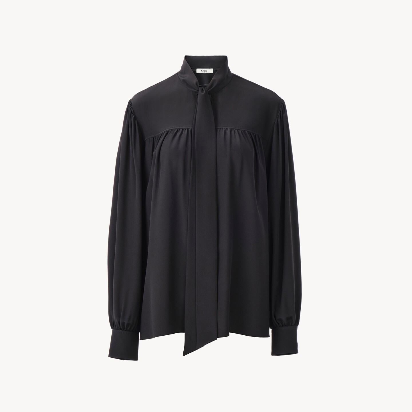 Maxi gathered lavallière blouse in crêpe de chine - 8