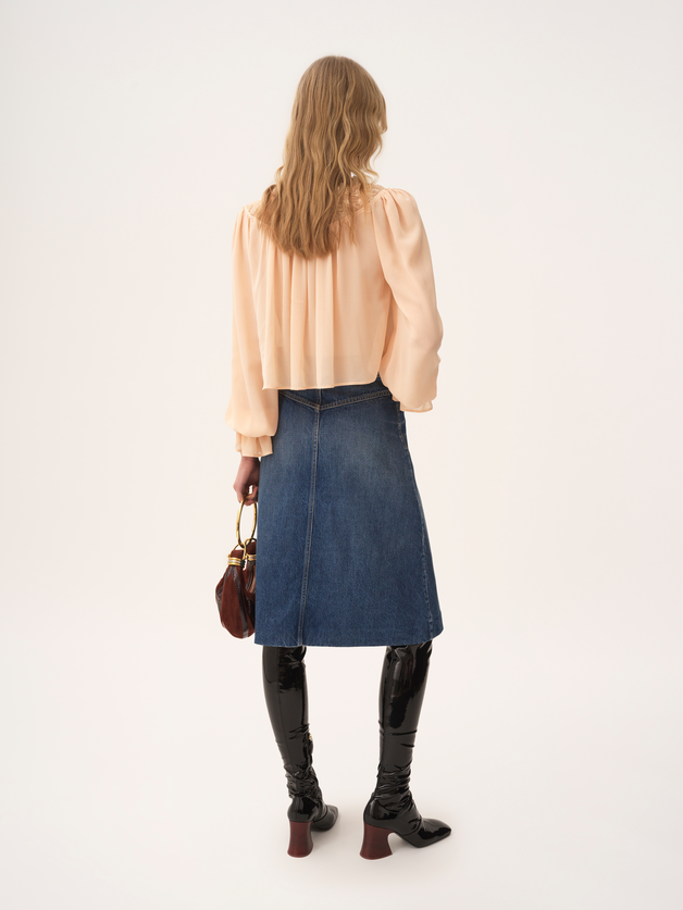 Knee-length skirt in denim - 5