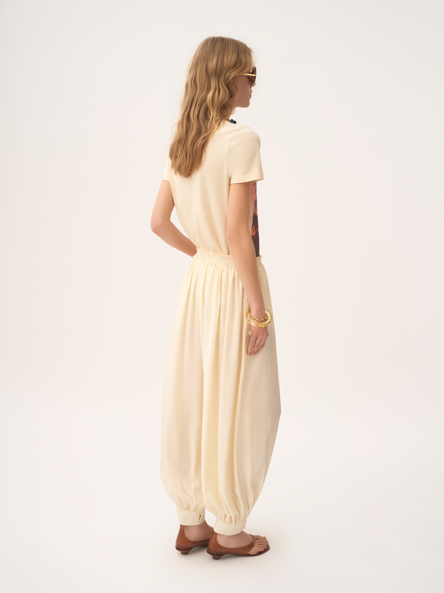 Cropped fluid pants in crêpe de chine - 5