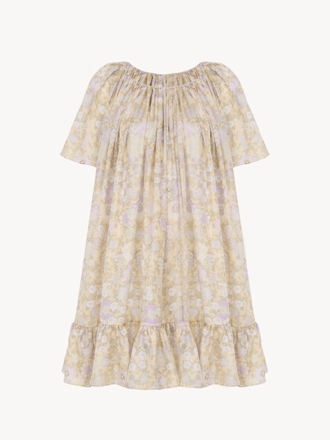 Short pleated dress in silk charmeuse