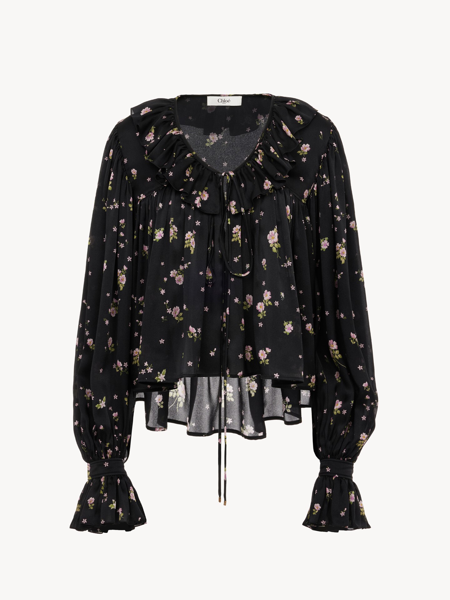 Maxi gathered ruffle top in silk charmeuse - 2