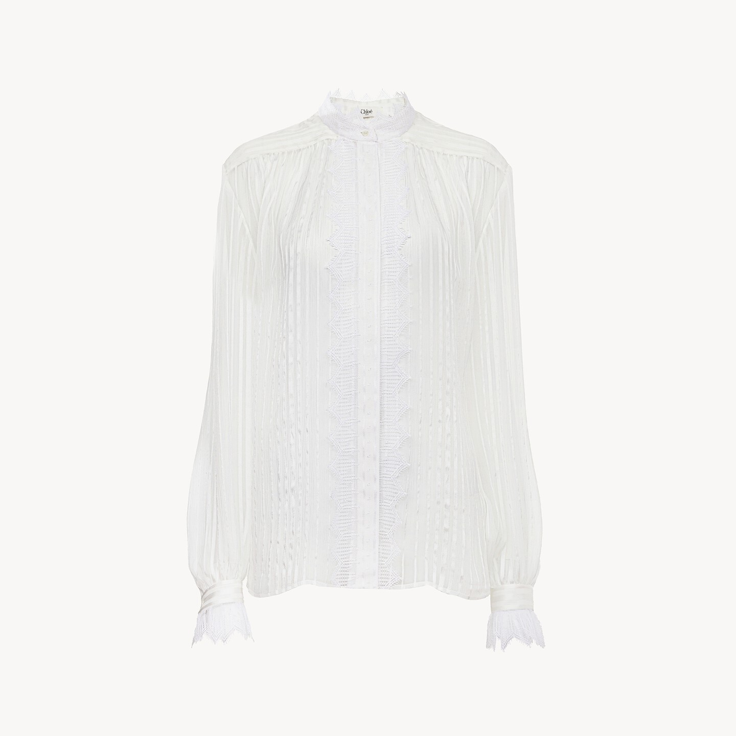 Gathered blouse in silk mousseline & lace - 8